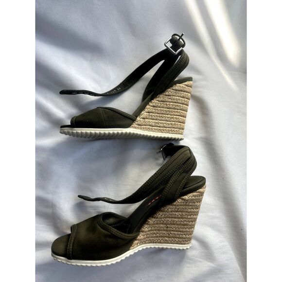 Prada Open Toe Wedge Sandals Olive Green EU 38 US 7.5 Espadrille Platform - Picture 11 of 11